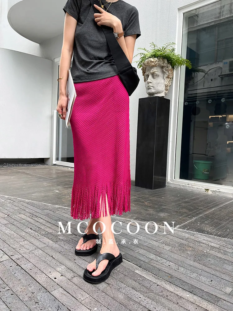 Miyake Pleated 2025 Summer New Girls' Skirt Is Fashionable And Versatile, A High-waisted Diamond-patterned Tassel Skirt