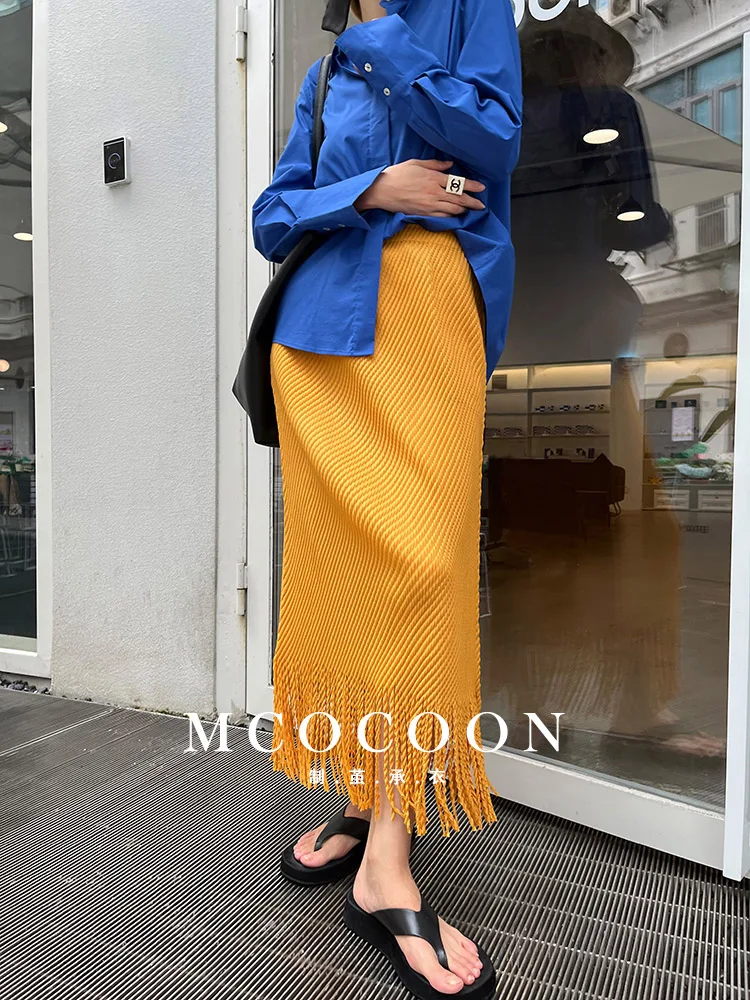 Miyake Pleated 2025 Summer New Girls' Skirt Is Fashionable And Versatile, A High-waisted Diamond-patterned Tassel Skirt