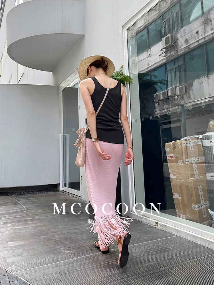 Miyake Pleated 2025 Summer New Girls' Skirt Is Fashionable And Versatile, A High-waisted Diamond-patterned Tassel Skirt
