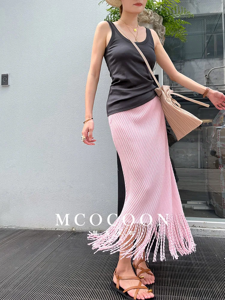 Miyake Pleated 2025 Summer New Girls' Skirt Is Fashionable And Versatile, A High-waisted Diamond-patterned Tassel Skirt