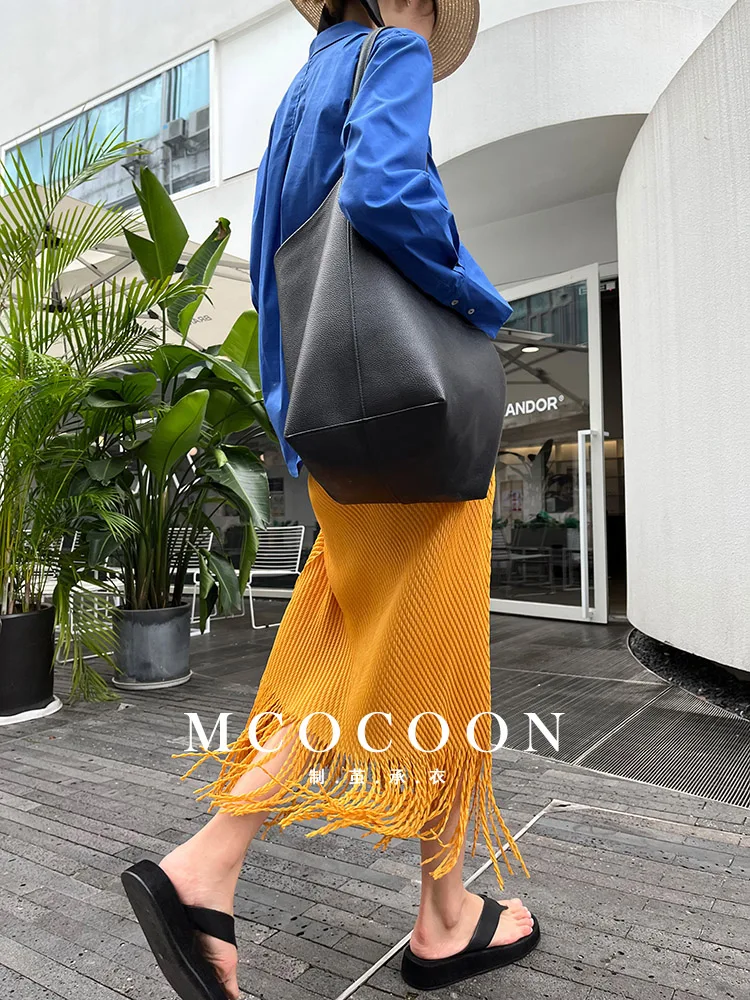 Miyake Pleated 2025 Summer New Girls' Skirt Is Fashionable And Versatile, A High-waisted Diamond-patterned Tassel Skirt
