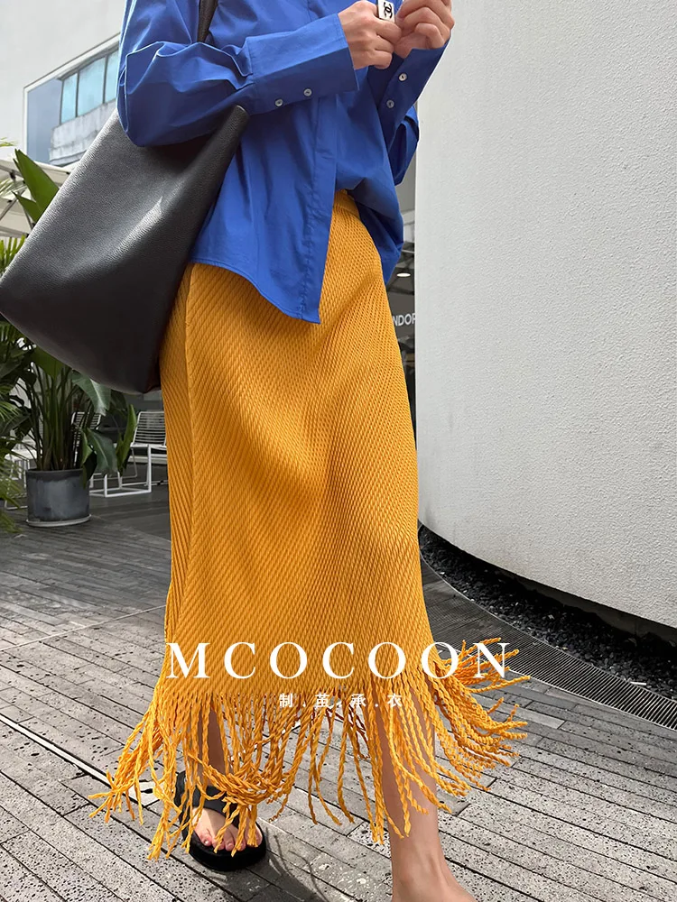 Miyake Pleated 2025 Summer New Girls' Skirt Is Fashionable And Versatile, A High-waisted Diamond-patterned Tassel Skirt