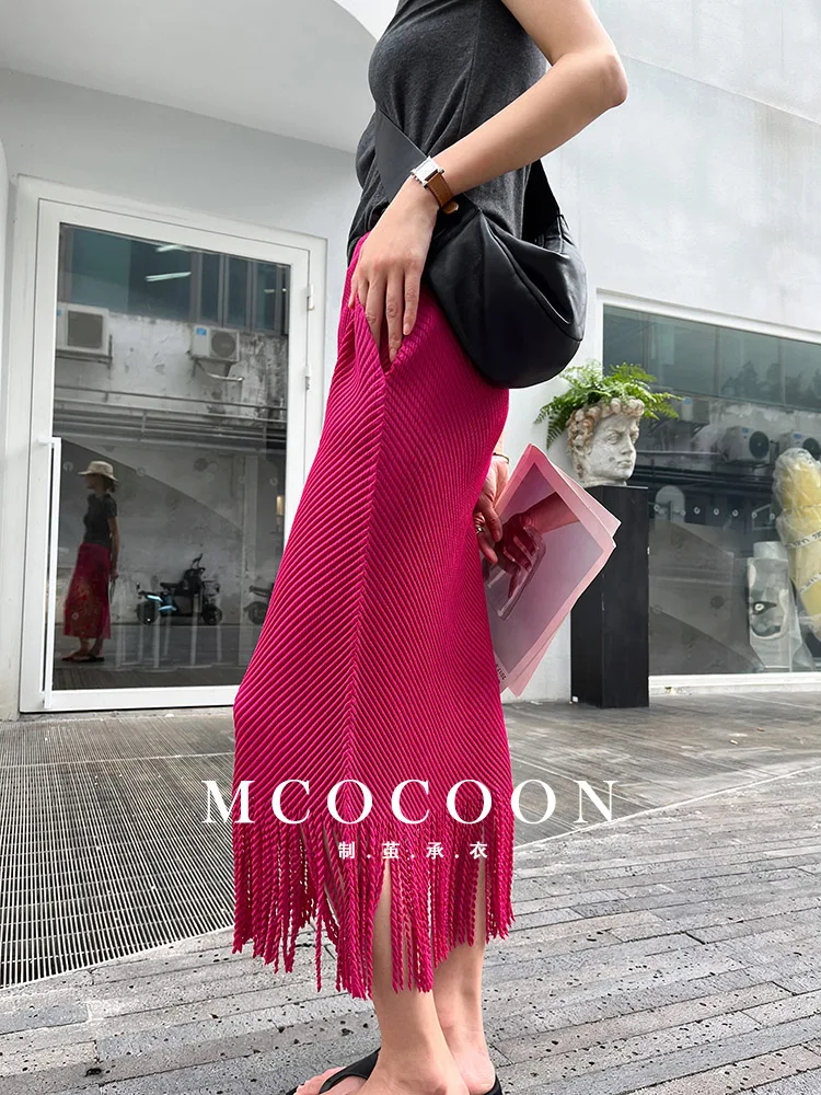 Miyake Pleated 2025 Summer New Girls' Skirt Is Fashionable And Versatile, A High-waisted Diamond-patterned Tassel Skirt