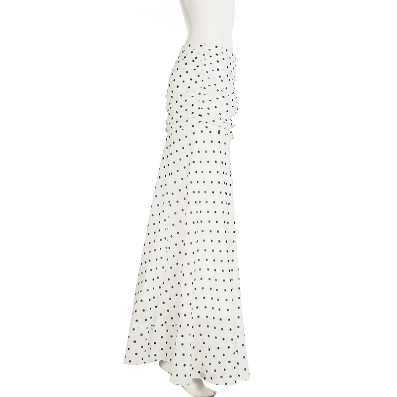 hirigin Polka Dot Floor-length Chiffon Skirt French Style Ruffled Mesh A-line Skirts Elegant Maxi Bottoms High Waist Streetwear
