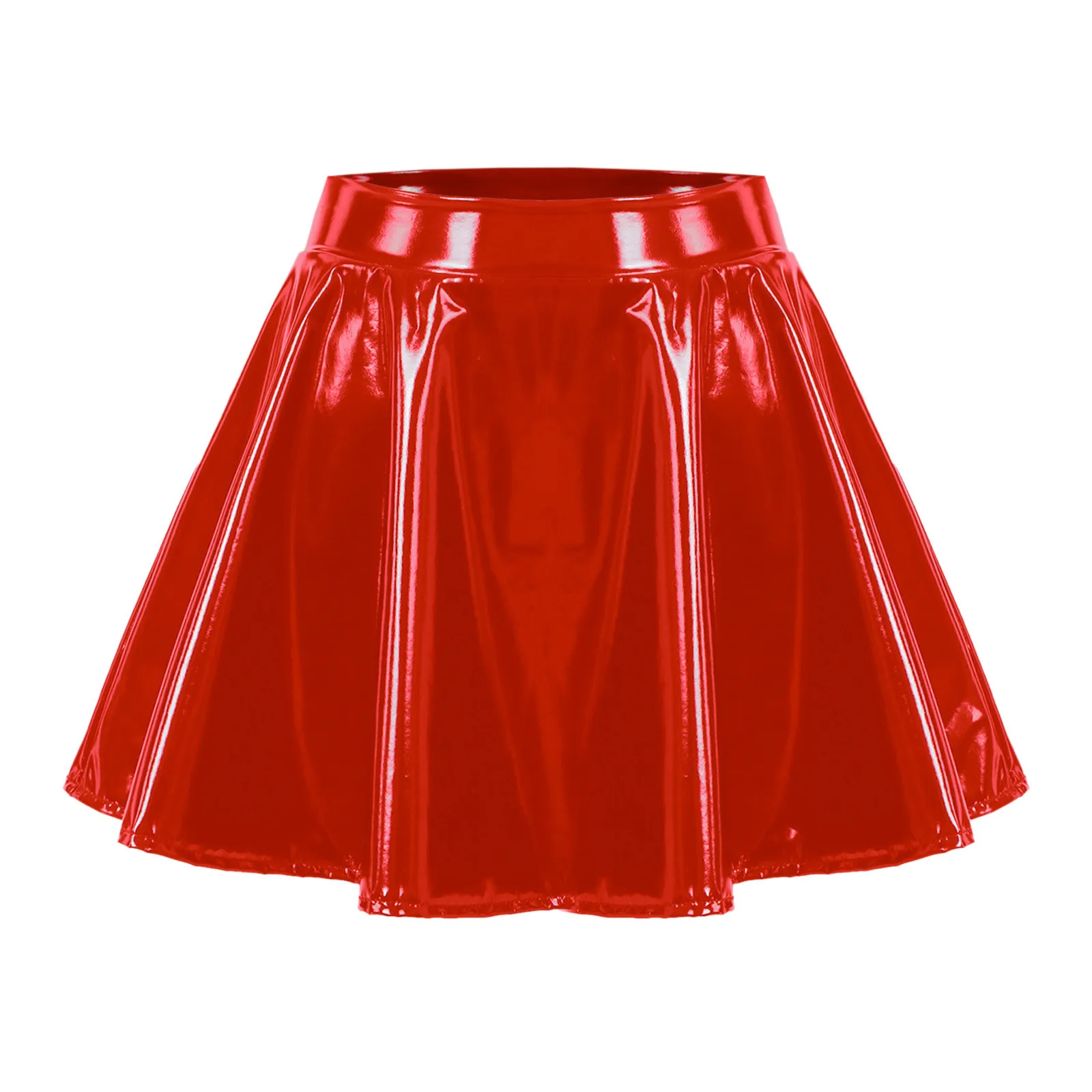 Glossy Latex Leather Skirt For Women Plus Size High Waist Solid Color Pleated Skirt For Nightclub Pole Dancing Sexy Mini Skirt