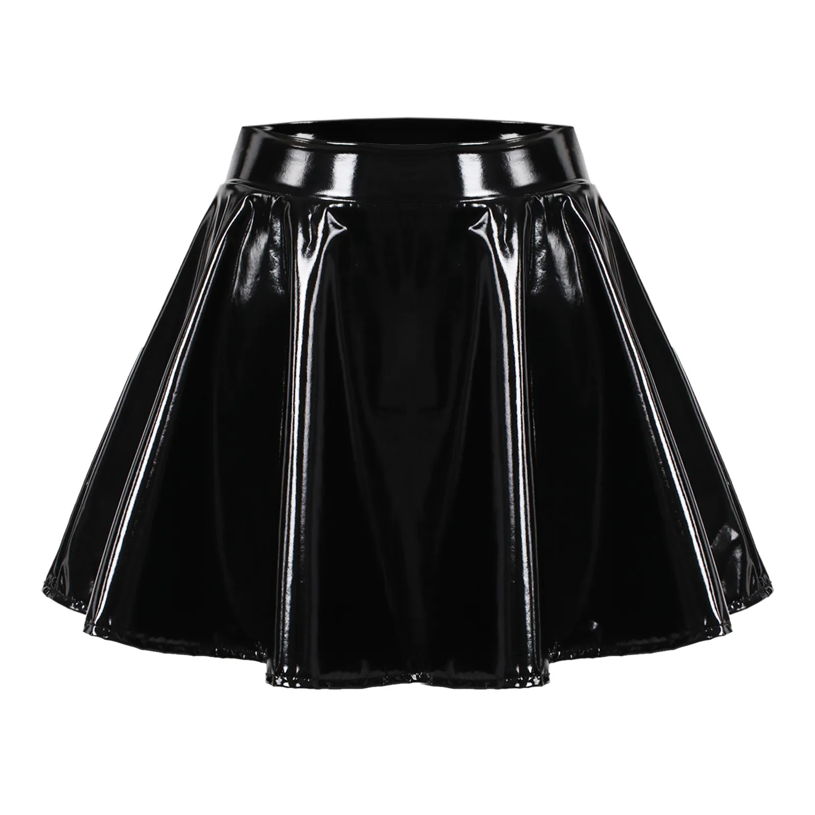 Glossy Latex Leather Skirt For Women Plus Size High Waist Solid Color Pleated Skirt For Nightclub Pole Dancing Sexy Mini Skirt