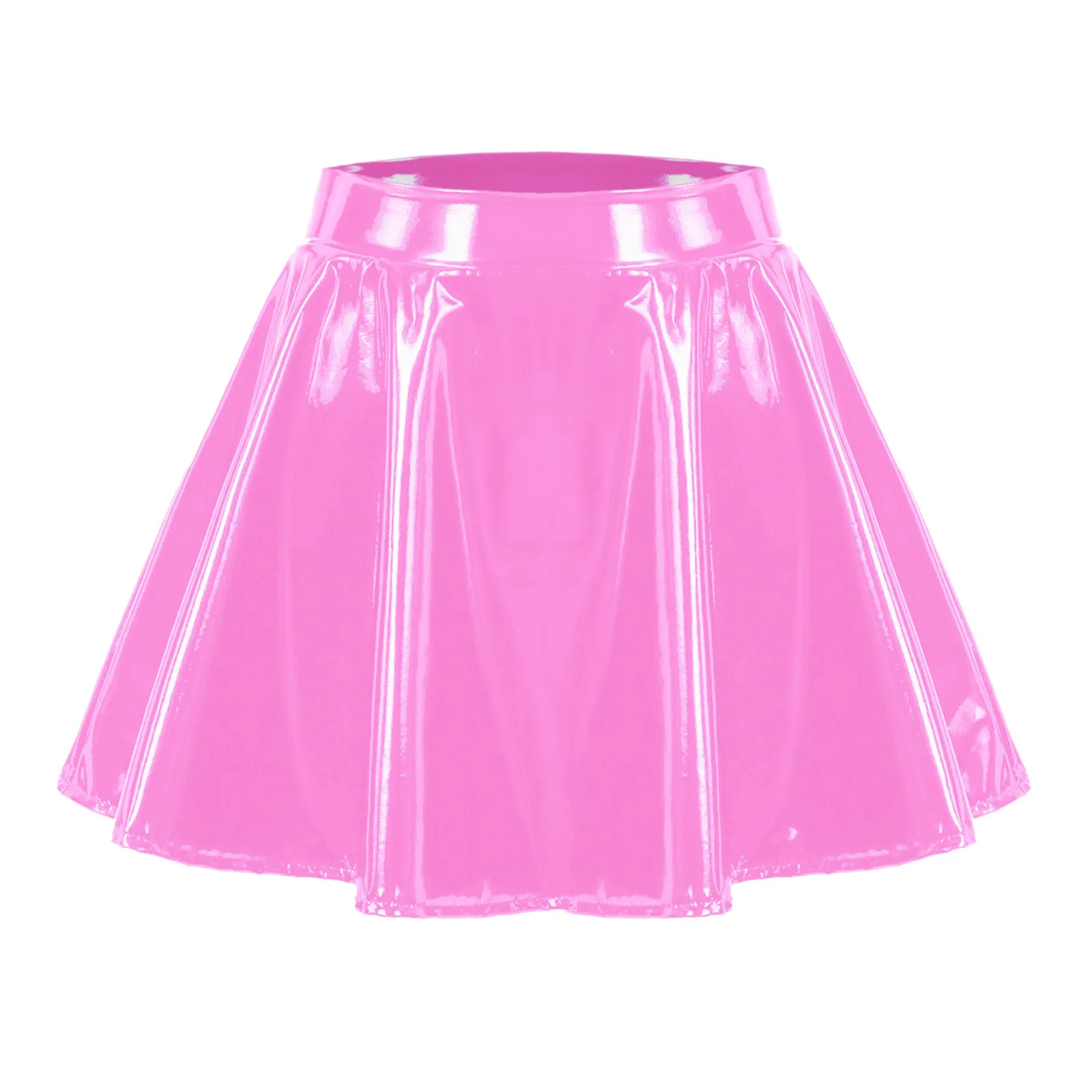 Glossy Latex Leather Skirt For Women Plus Size High Waist Solid Color Pleated Skirt For Nightclub Pole Dancing Sexy Mini Skirt