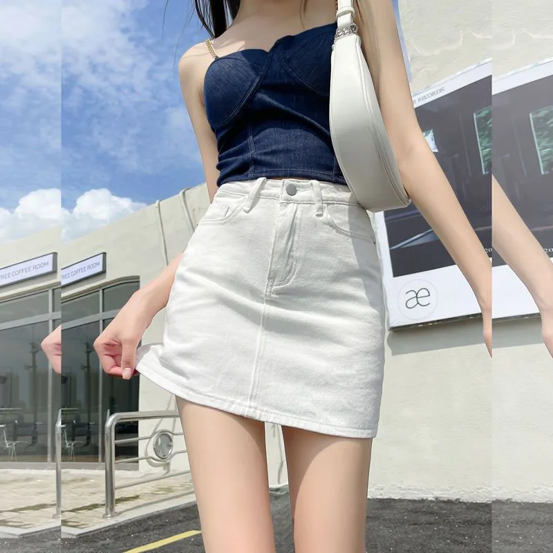 Xpqbb White Denim Skirts Women Spring Summer Korean High Waist Package Hip Skirt Woman Casual Simple Wild Jean Mini Skirts