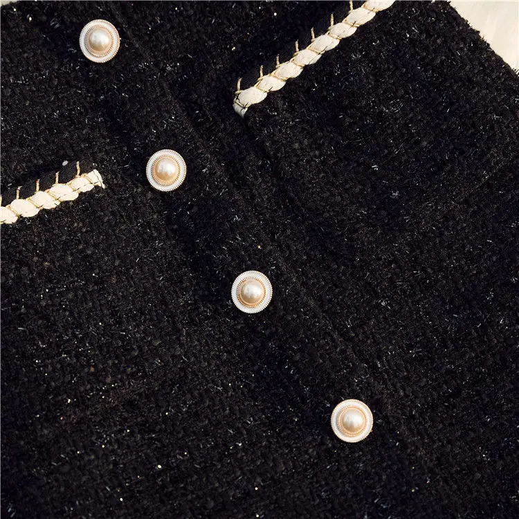 Black White Tweed Long Skirts Women Autumn Winter New Bright Silk Skirt Female Vintage High Waist A-line Wrap Skirt Office Lady