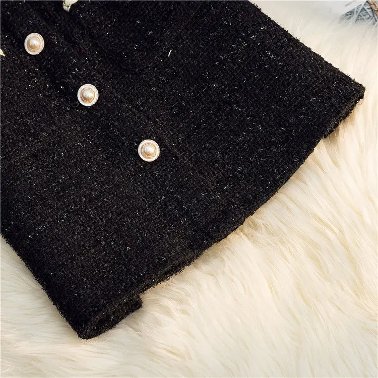 Black White Tweed Long Skirts Women Autumn Winter New Bright Silk Skirt Female Vintage High Waist A-line Wrap Skirt Office Lady