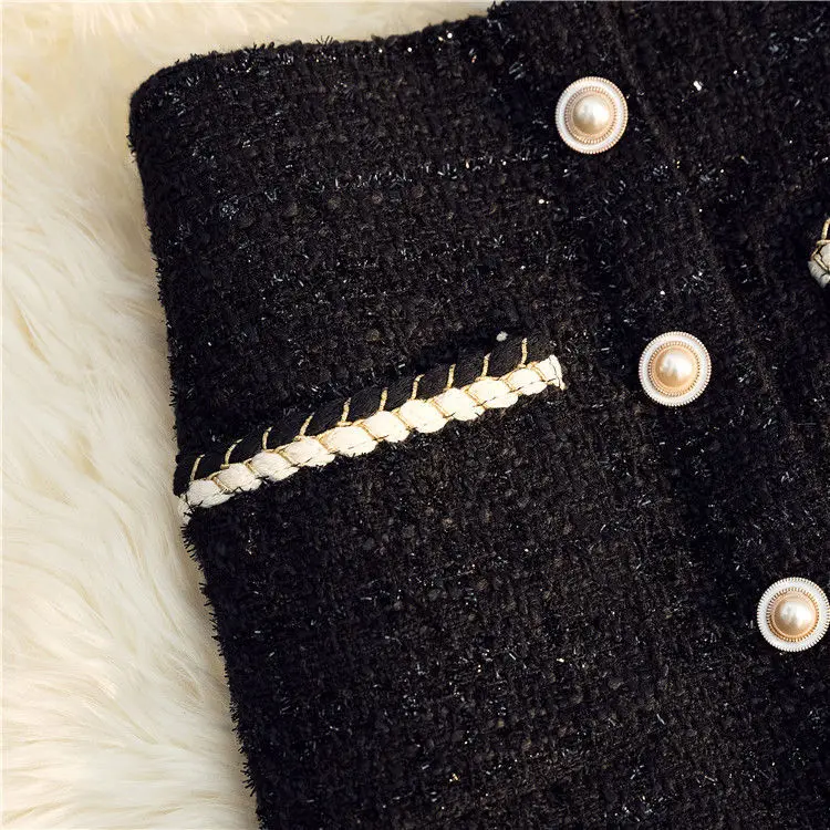 Black White Tweed Long Skirts Women Autumn Winter New Bright Silk Skirt Female Vintage High Waist A-line Wrap Skirt Office Lady