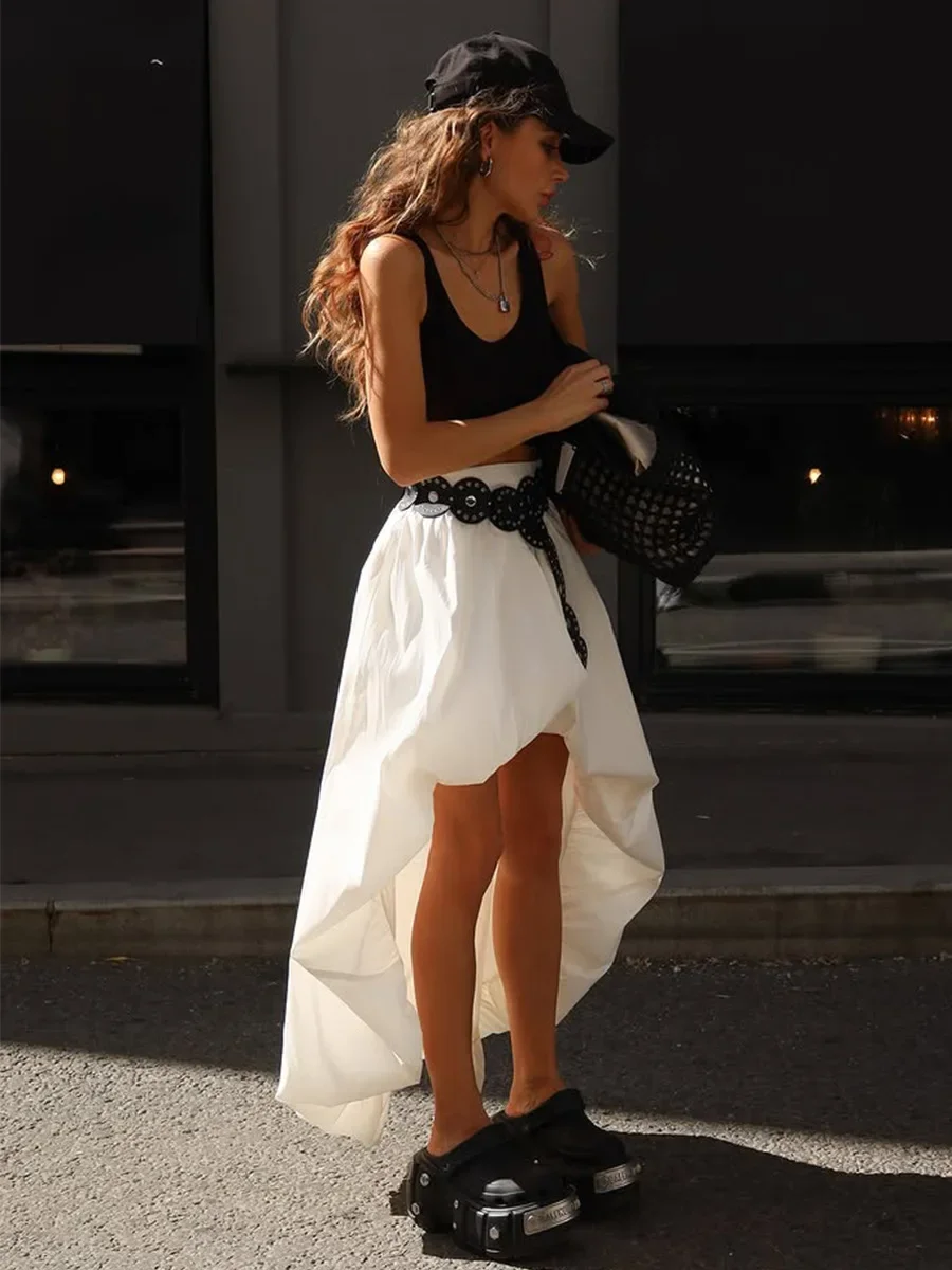 TARUXY Irregular Flower Buds Skirt Women Spring Summer Street Fashion Pure Cotton Midi Skirt Without Belt Female Commuting Skirt