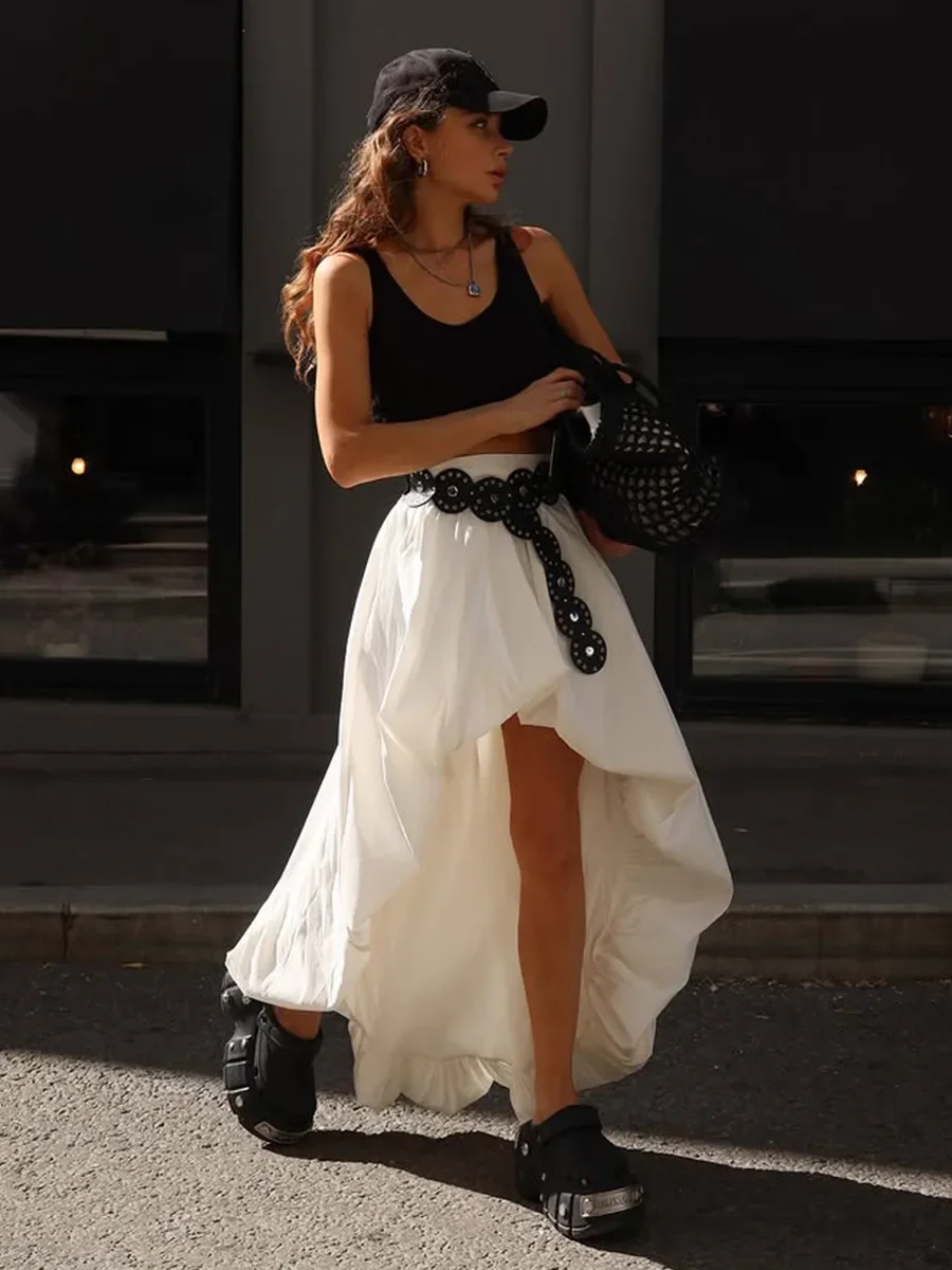 TARUXY Irregular Flower Buds Skirt Women Spring Summer Street Fashion Pure Cotton Midi Skirt Without Belt Female Commuting Skirt