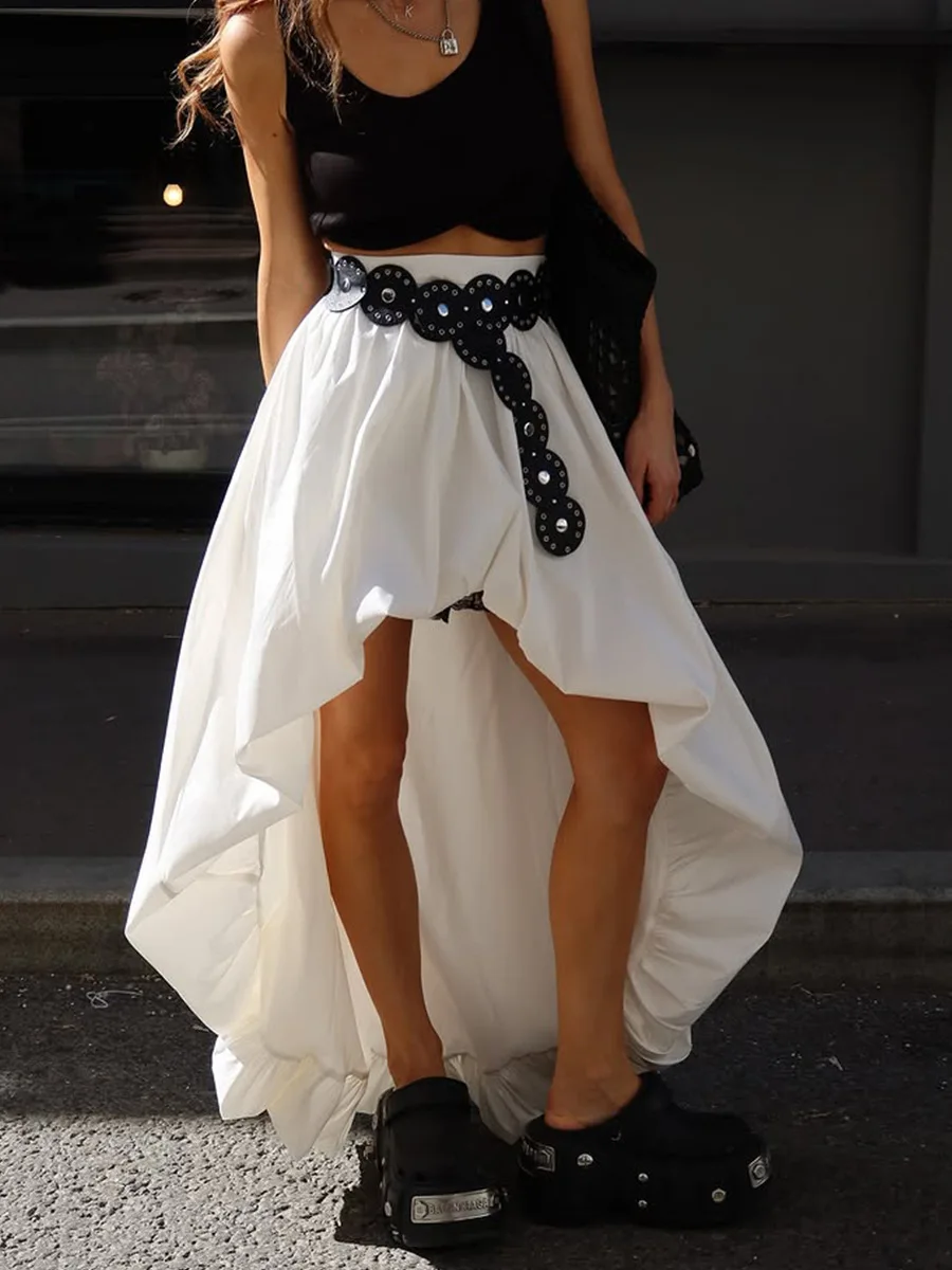TARUXY Irregular Flower Buds Skirt Women Spring Summer Street Fashion Pure Cotton Midi Skirt Without Belt Female Commuting Skirt