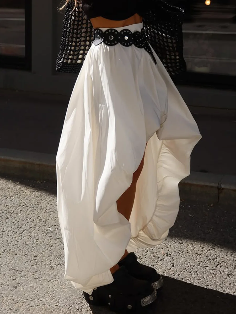 TARUXY Irregular Flower Buds Skirt Women Spring Summer Street Fashion Pure Cotton Midi Skirt Without Belt Female Commuting Skirt
