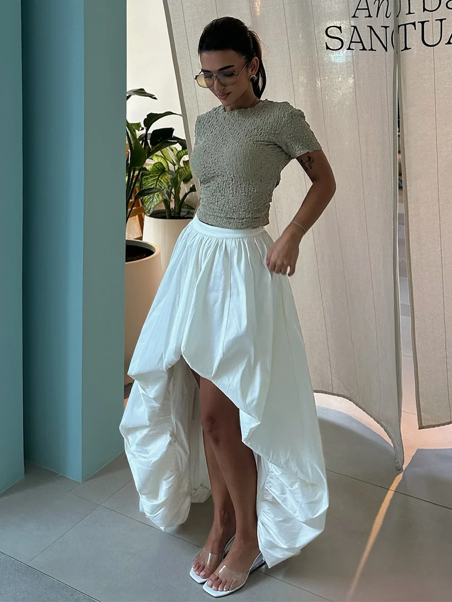 TARUXY Irregular Flower Buds Skirt Women Spring Summer Street Fashion Pure Cotton Midi Skirt Without Belt Female Commuting Skirt