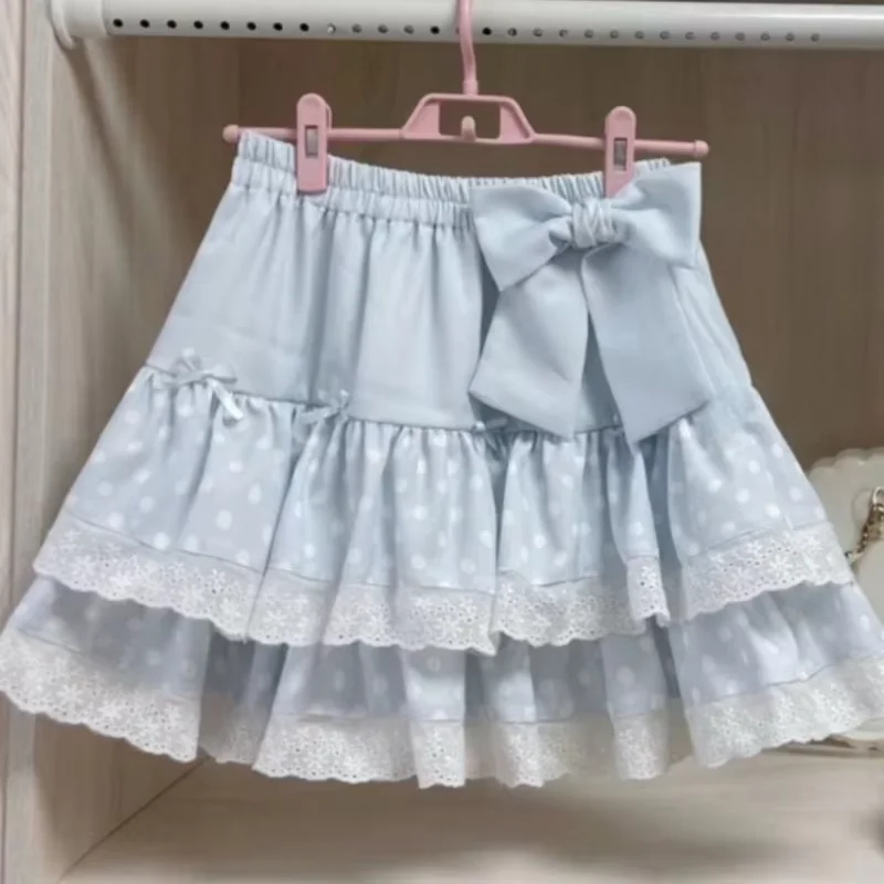Y2k Gothic Elastic Waist Cross Short Skirt Women Sweet Hot Girl Chic High Waist Ruffle Skirts Female Design Retro Cake Skirt New