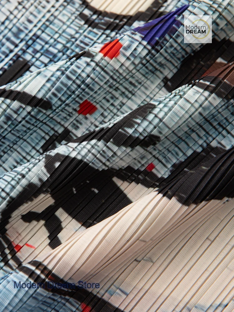 Japanese Miyake printed temperament pleated skirt female summer new fashion high waist slim elastic versatile pleated skirt.