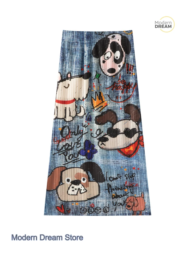 Japanese Miyake printed temperament pleated skirt female summer new fashion high waist slim elastic versatile pleated skirt.