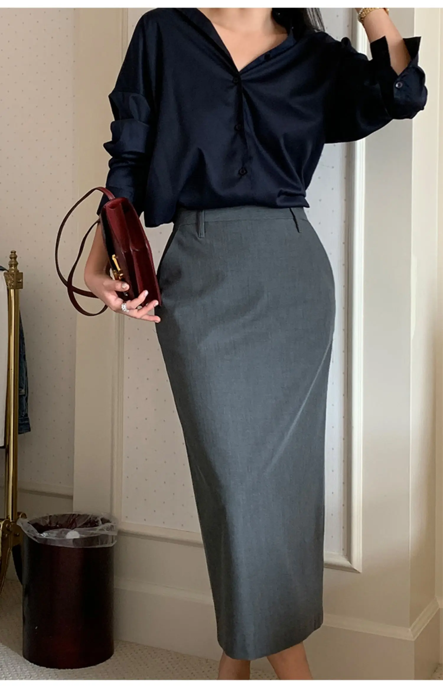 Elegant Women Pencil Skirts 2025 Spring Summer Office Ladies Pockets Casual High Waist Midi Suits Skirt L978C