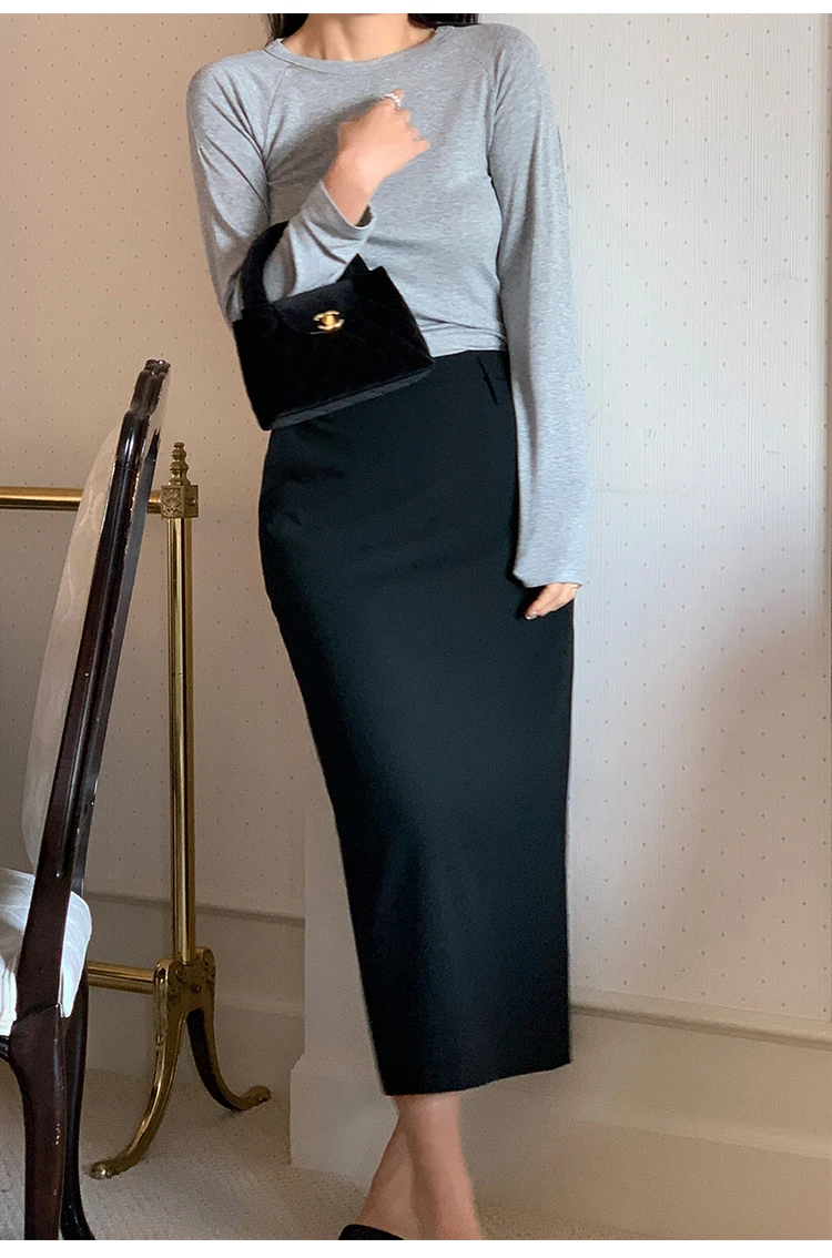 Elegant Women Pencil Skirts 2025 Spring Summer Office Ladies Pockets Casual High Waist Midi Suits Skirt L978C