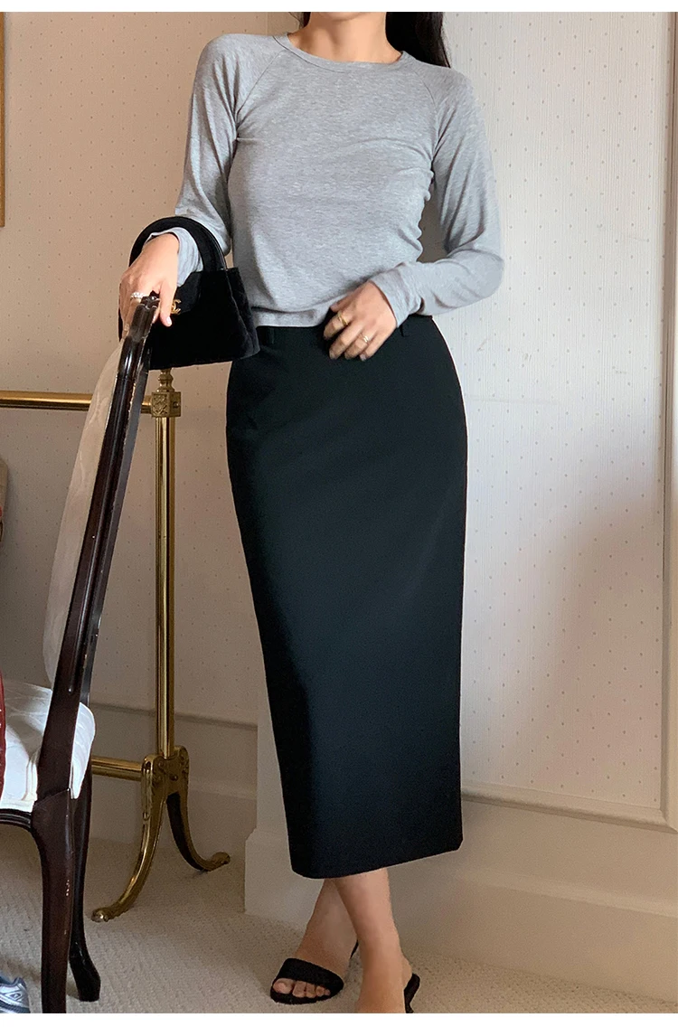 Elegant Women Pencil Skirts 2025 Spring Summer Office Ladies Pockets Casual High Waist Midi Suits Skirt L978C