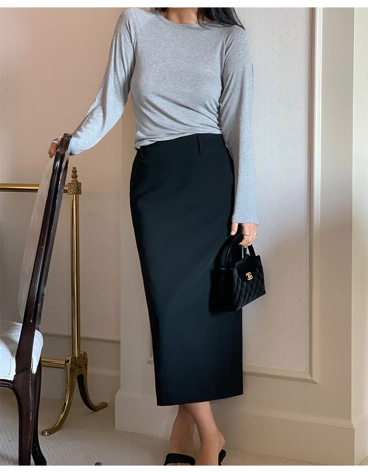 Elegant Women Pencil Skirts 2025 Spring Summer Office Ladies Pockets Casual High Waist Midi Suits Skirt L978C