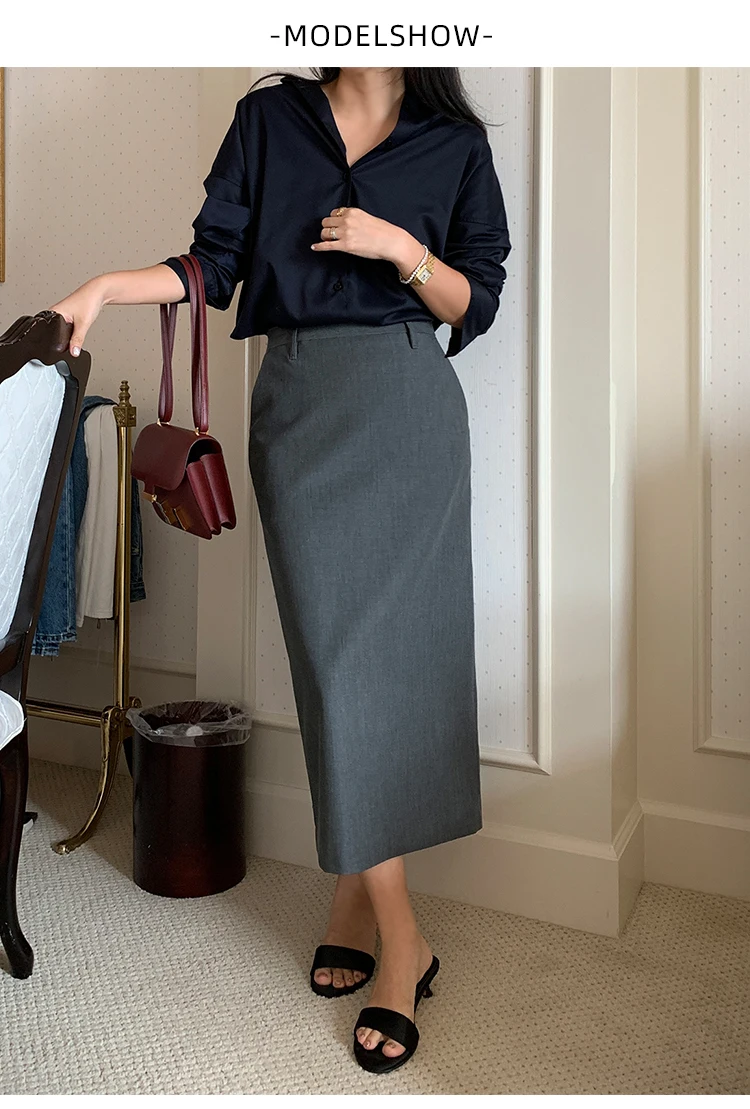 Elegant Women Pencil Skirts 2025 Spring Summer Office Ladies Pockets Casual High Waist Midi Suits Skirt L978C