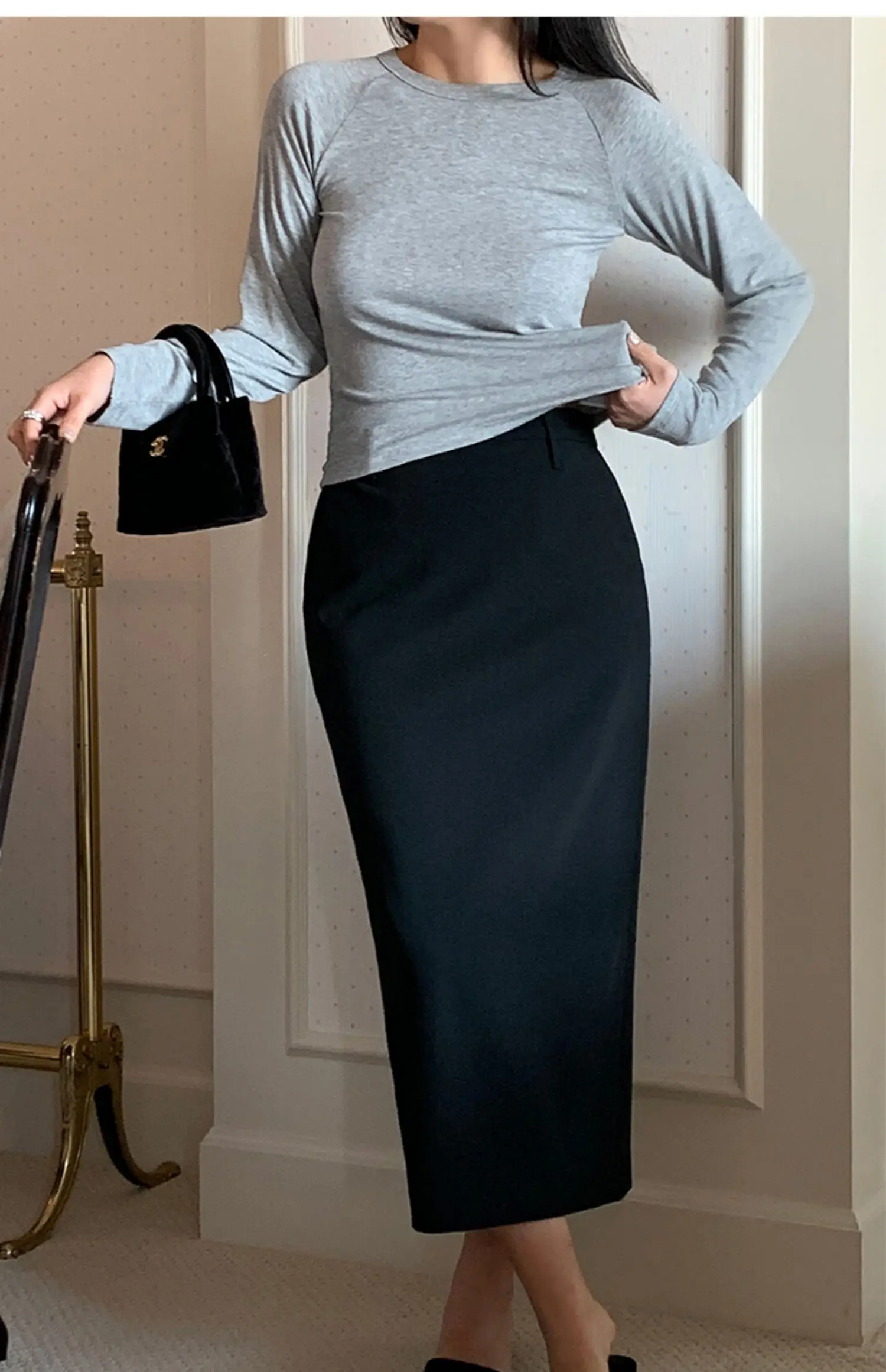 Elegant Women Pencil Skirts 2025 Spring Summer Office Ladies Pockets Casual High Waist Midi Suits Skirt L978C