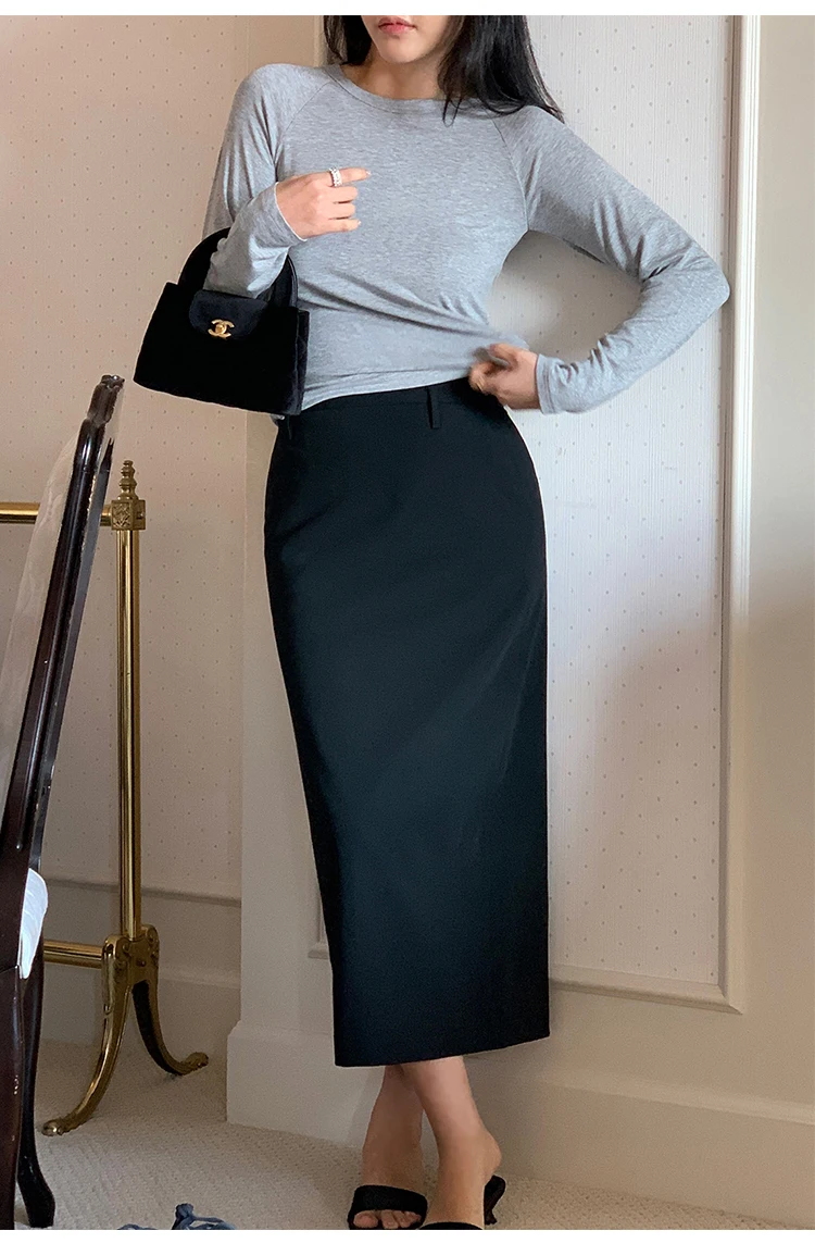 Elegant Women Pencil Skirts 2025 Spring Summer Office Ladies Pockets Casual High Waist Midi Suits Skirt L978C