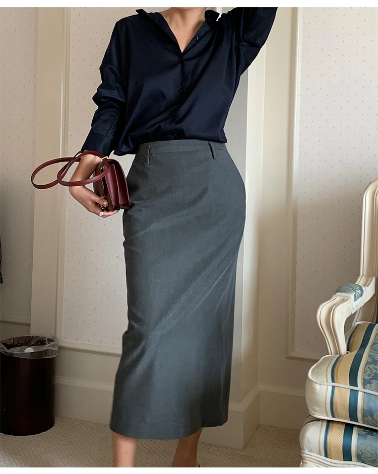 Elegant Women Pencil Skirts 2025 Spring Summer Office Ladies Pockets Casual High Waist Midi Suits Skirt L978C