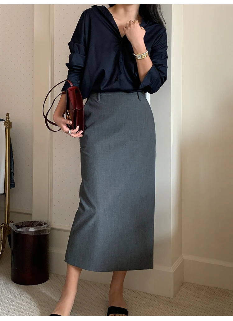 Elegant Women Pencil Skirts 2025 Spring Summer Office Ladies Pockets Casual High Waist Midi Suits Skirt L978C