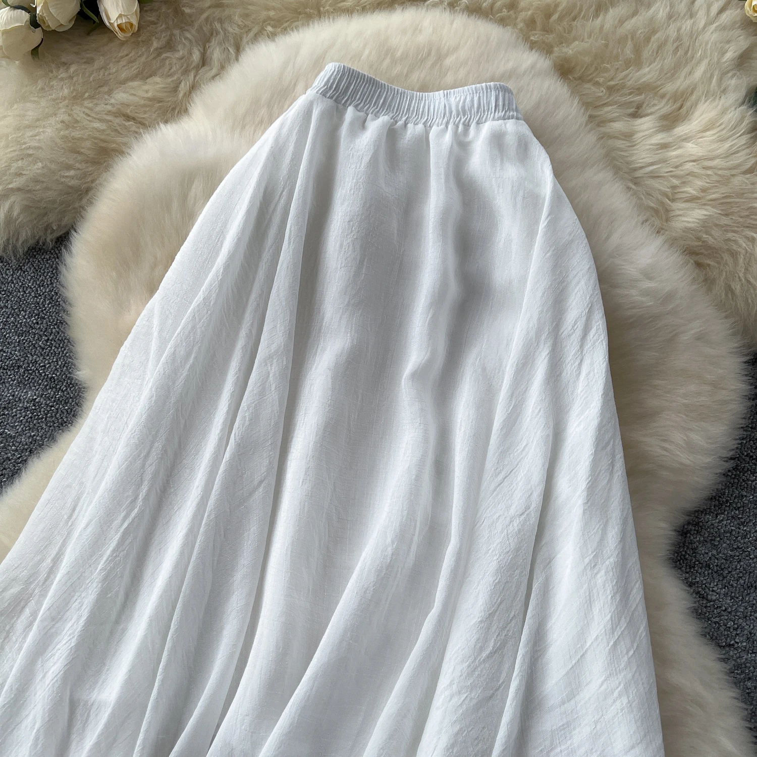 SINGREINY Summer Gentle Skirt Women Irregular Temperament Elastic Waist Ladies Fashion A Line Classic Versatile Senior Skirts