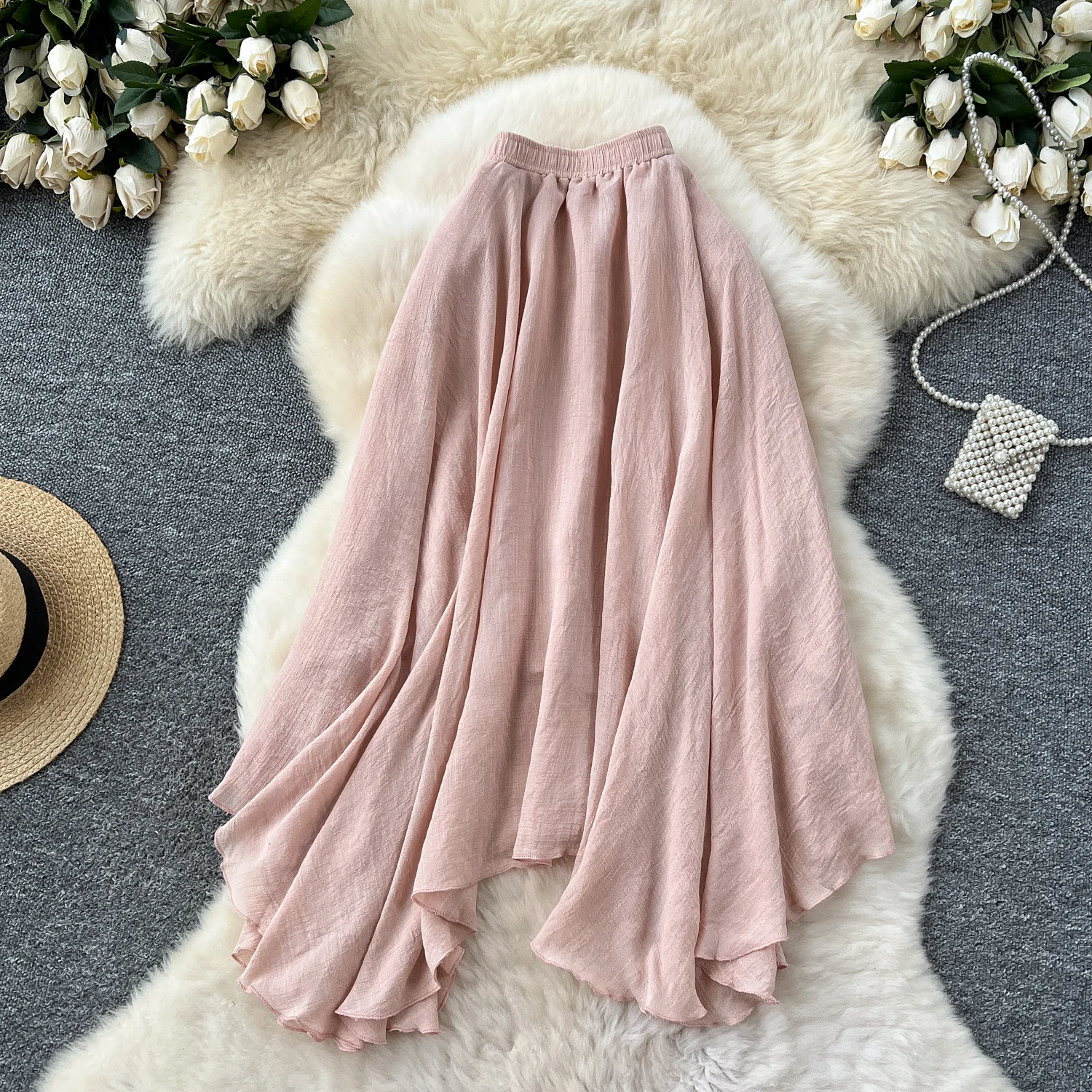 SINGREINY Summer Gentle Skirt Women Irregular Temperament Elastic Waist Ladies Fashion A Line Classic Versatile Senior Skirts
