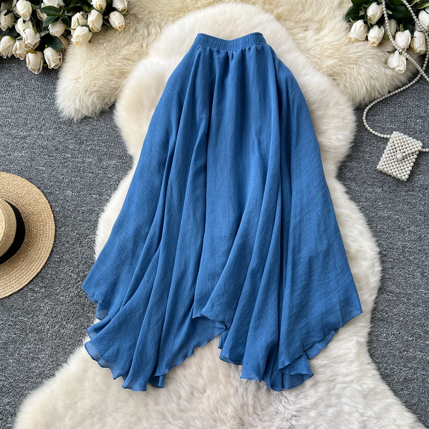 SINGREINY Summer Gentle Skirt Women Irregular Temperament Elastic Waist Ladies Fashion A Line Classic Versatile Senior Skirts