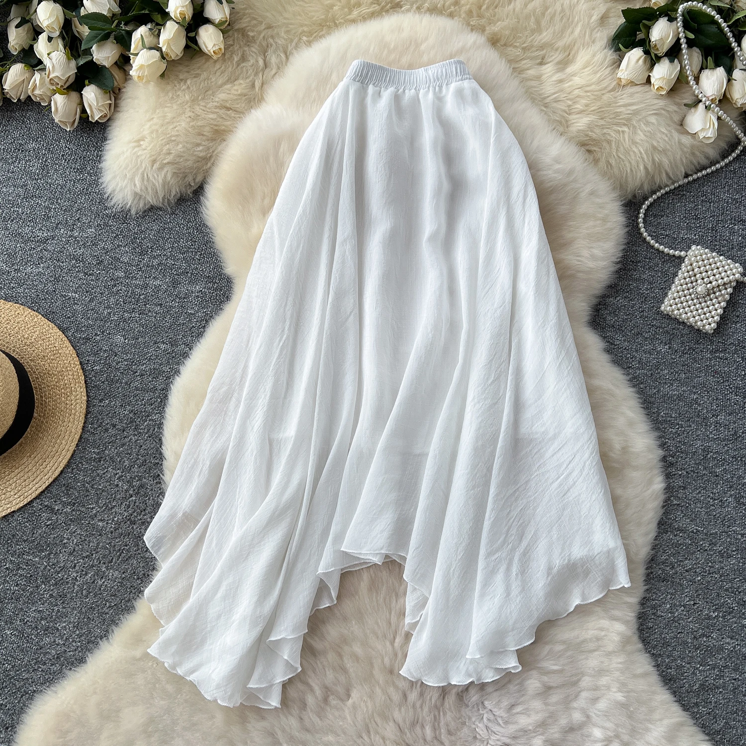 SINGREINY Summer Gentle Skirt Women Irregular Temperament Elastic Waist Ladies Fashion A Line Classic Versatile Senior Skirts