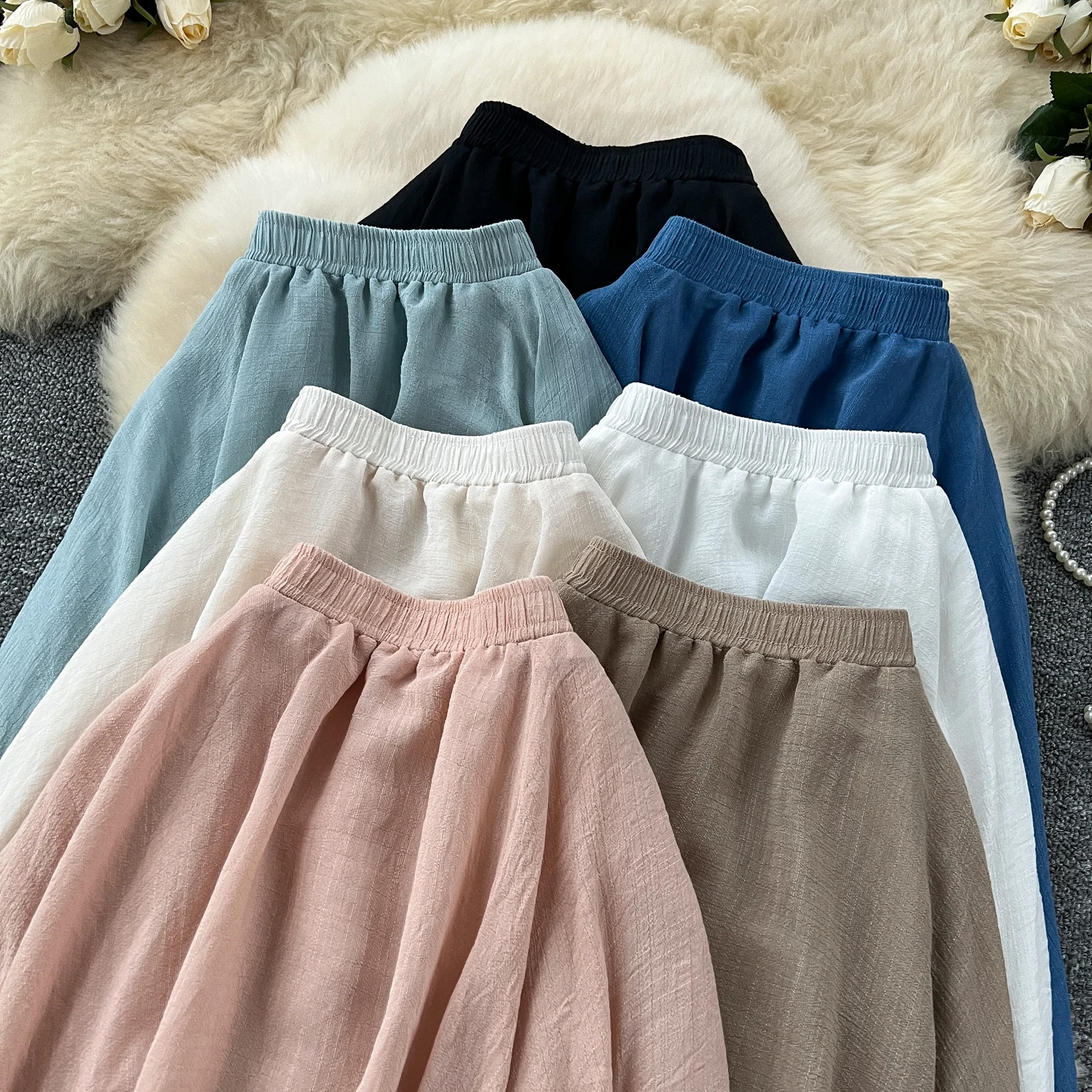 SINGREINY Summer Gentle Skirt Women Irregular Temperament Elastic Waist Ladies Fashion A Line Classic Versatile Senior Skirts