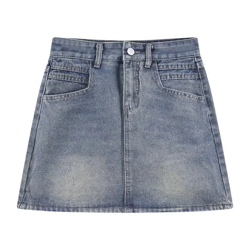 Summer New Womens Vintage Denim Skirts Korean Fashion High-Waisted Slim Mini Skirt Woman Elegant All-Match A- Line Bodycon Skirt