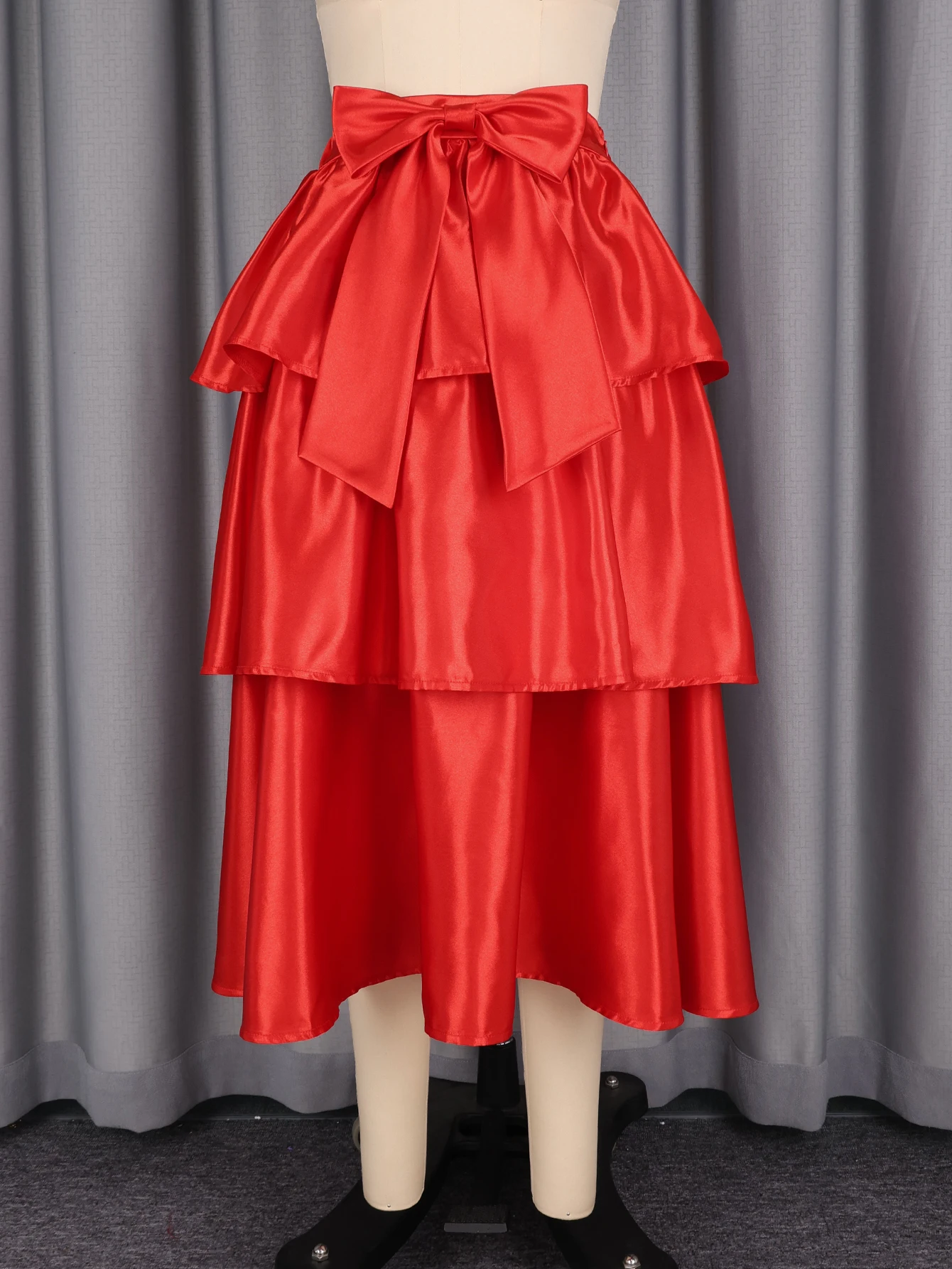 Elegant Women Shiny Satin A Line Cake Skirt High Waist Tierred Ruffles Christmas Party Birthday Wedding Guest Event Occasion New