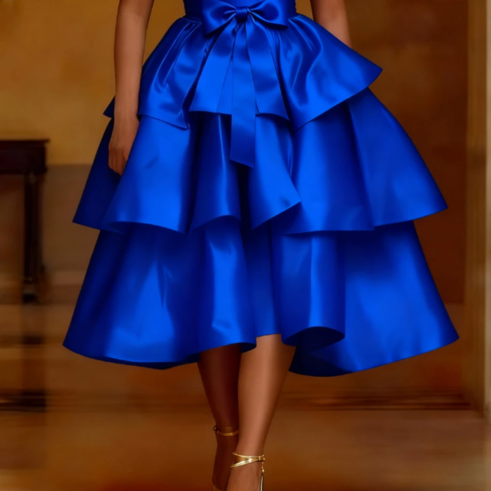 Elegant Women Shiny Satin A Line Cake Skirt High Waist Tierred Ruffles Christmas Party Birthday Wedding Guest Event Occasion New