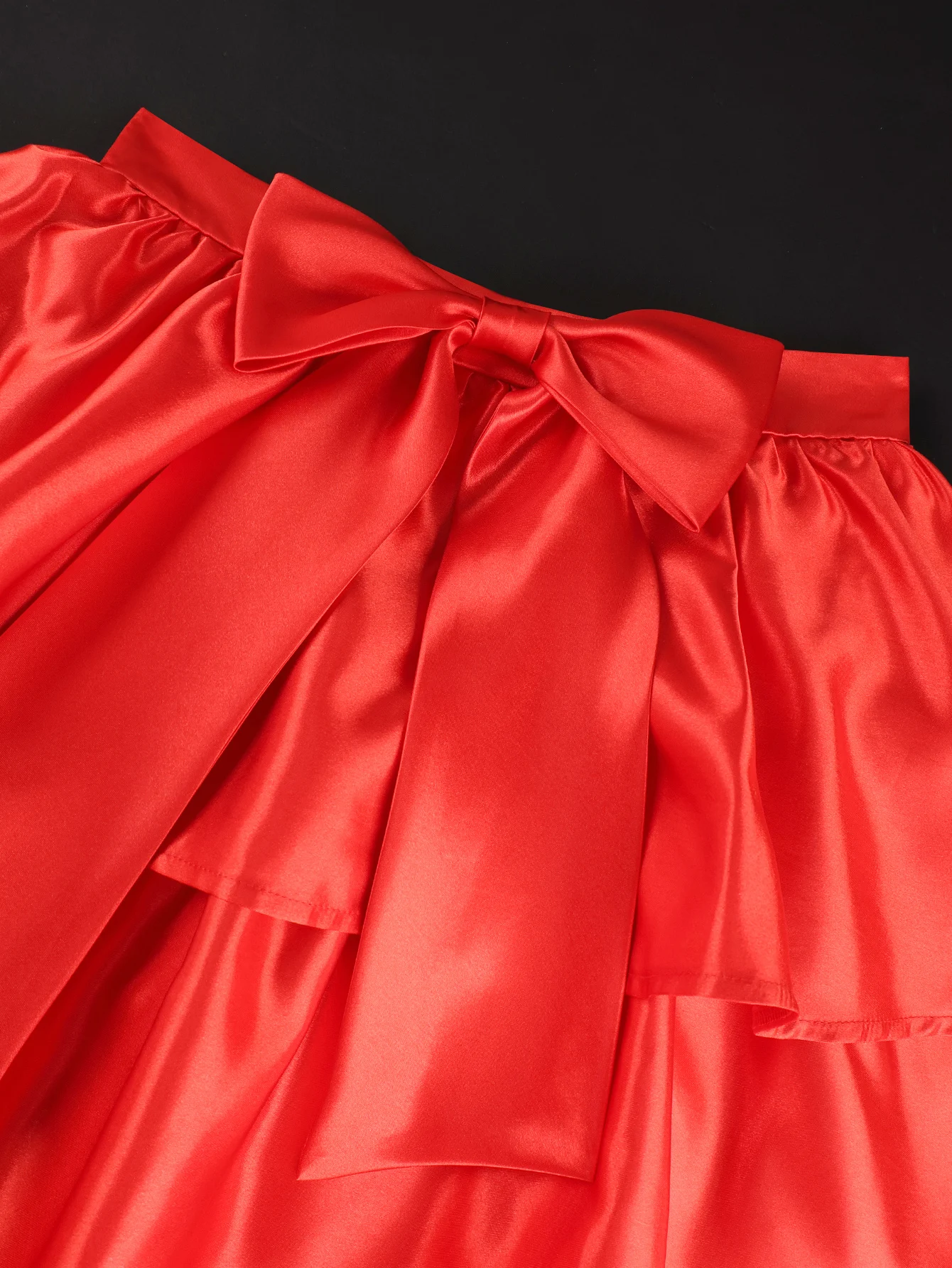 Elegant Women Shiny Satin A Line Cake Skirt High Waist Tierred Ruffles Christmas Party Birthday Wedding Guest Event Occasion New