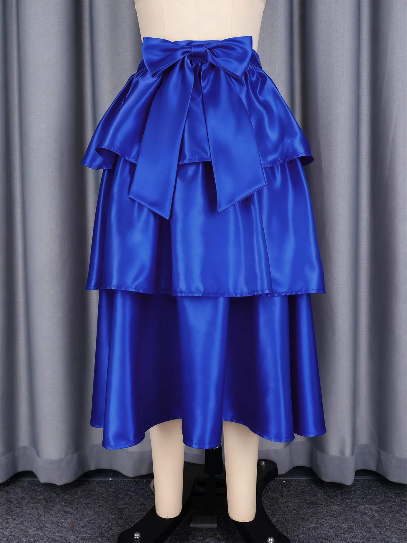 Elegant Women Shiny Satin A Line Cake Skirt High Waist Tierred Ruffles Christmas Party Birthday Wedding Guest Event Occasion New
