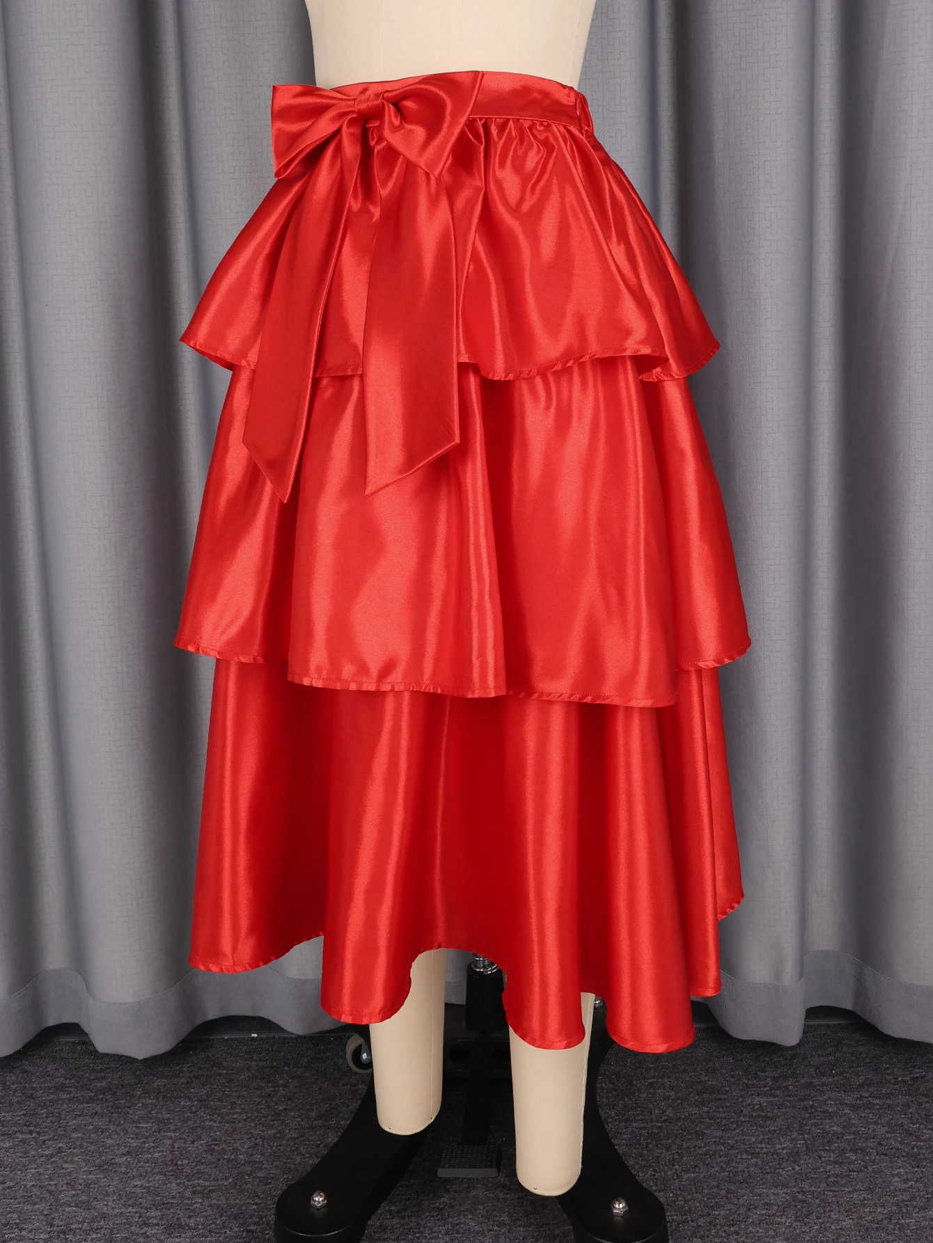 Elegant Women Shiny Satin A Line Cake Skirt High Waist Tierred Ruffles Christmas Party Birthday Wedding Guest Event Occasion New