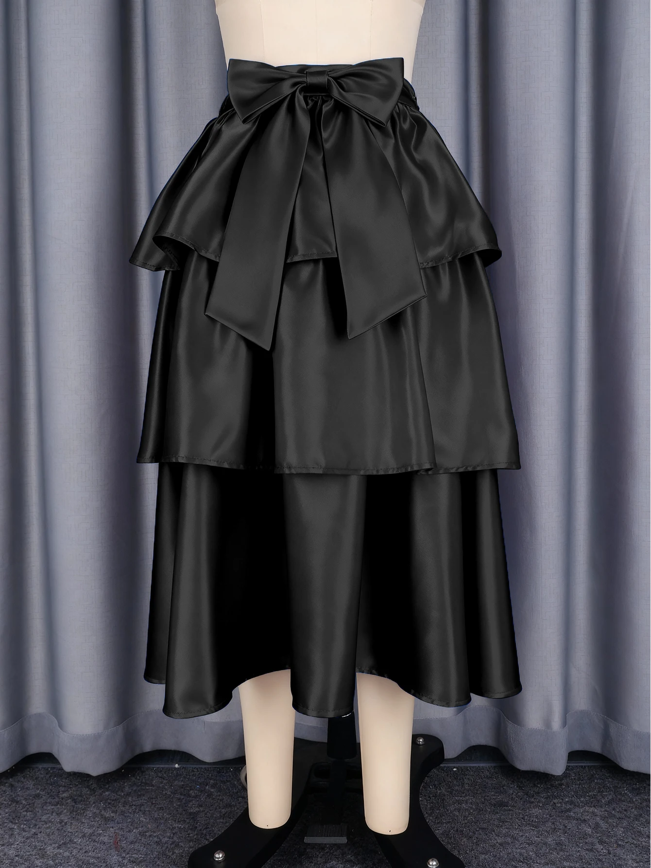 Elegant Women Shiny Satin A Line Cake Skirt High Waist Tierred Ruffles Christmas Party Birthday Wedding Guest Event Occasion New