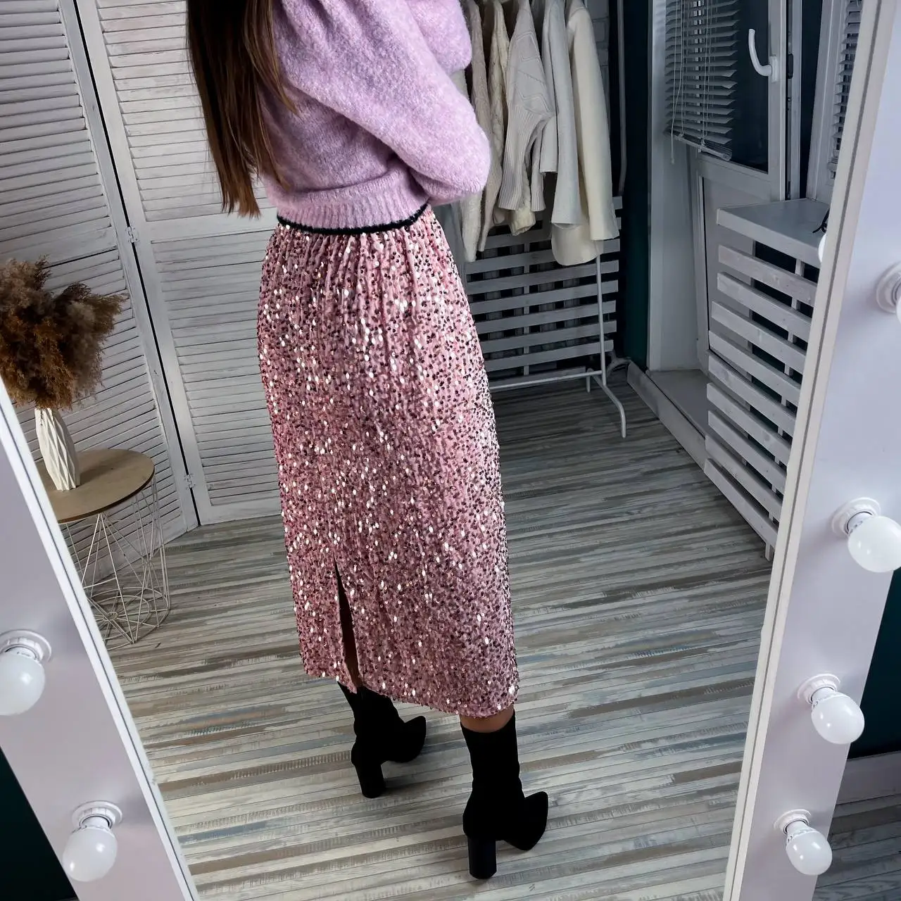 Hirsionsan High Waist Sequined Skirt Women 2023 New Autumn Office Lady Basic Midi Skirt Chic Elegant Glossy Long Black Skirt