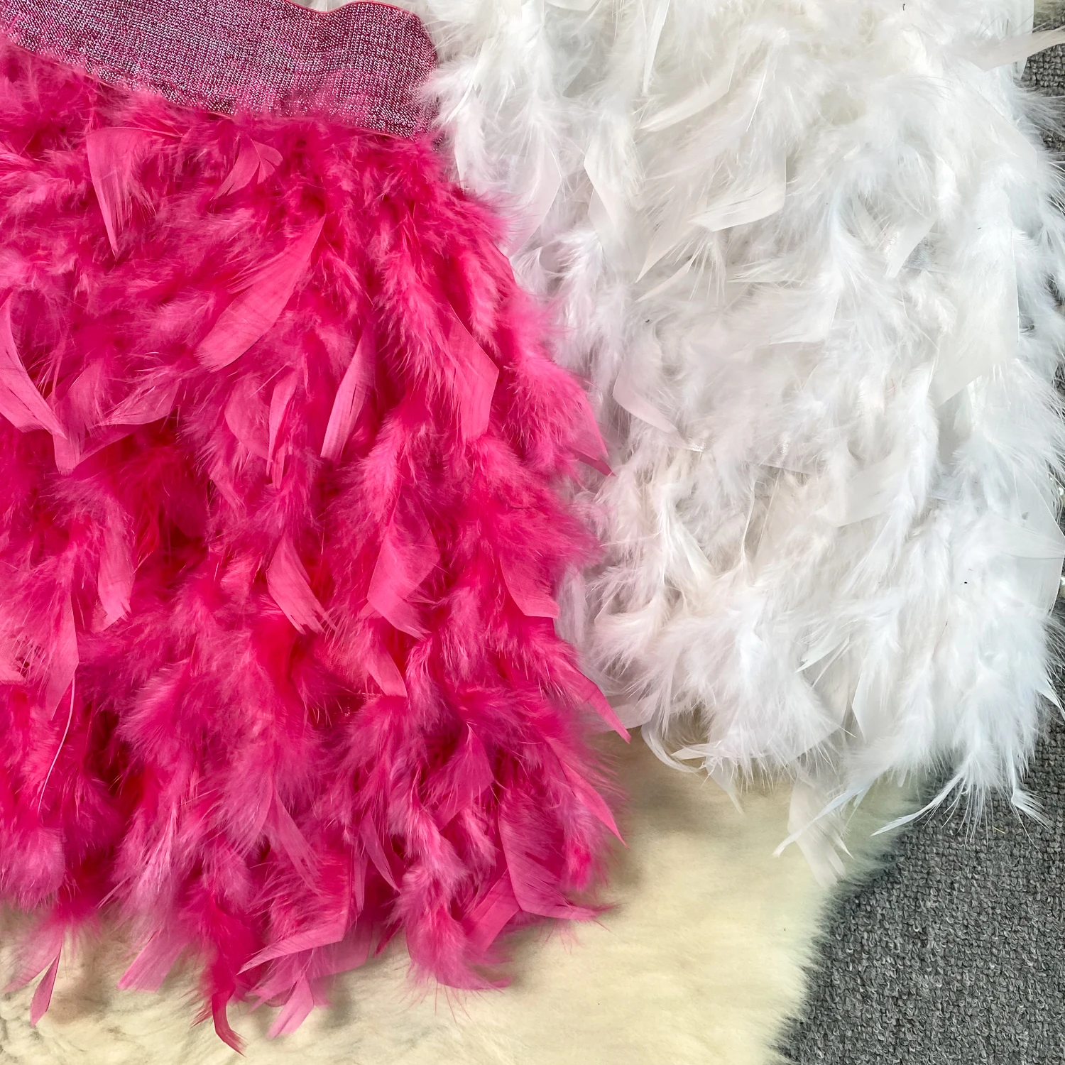 SINGREINY Senior Birthday Party Skirt High Quality Elastic Waist Mini Skirt Fairy Style Sweet Feather Splicing Ball Gown Skirt