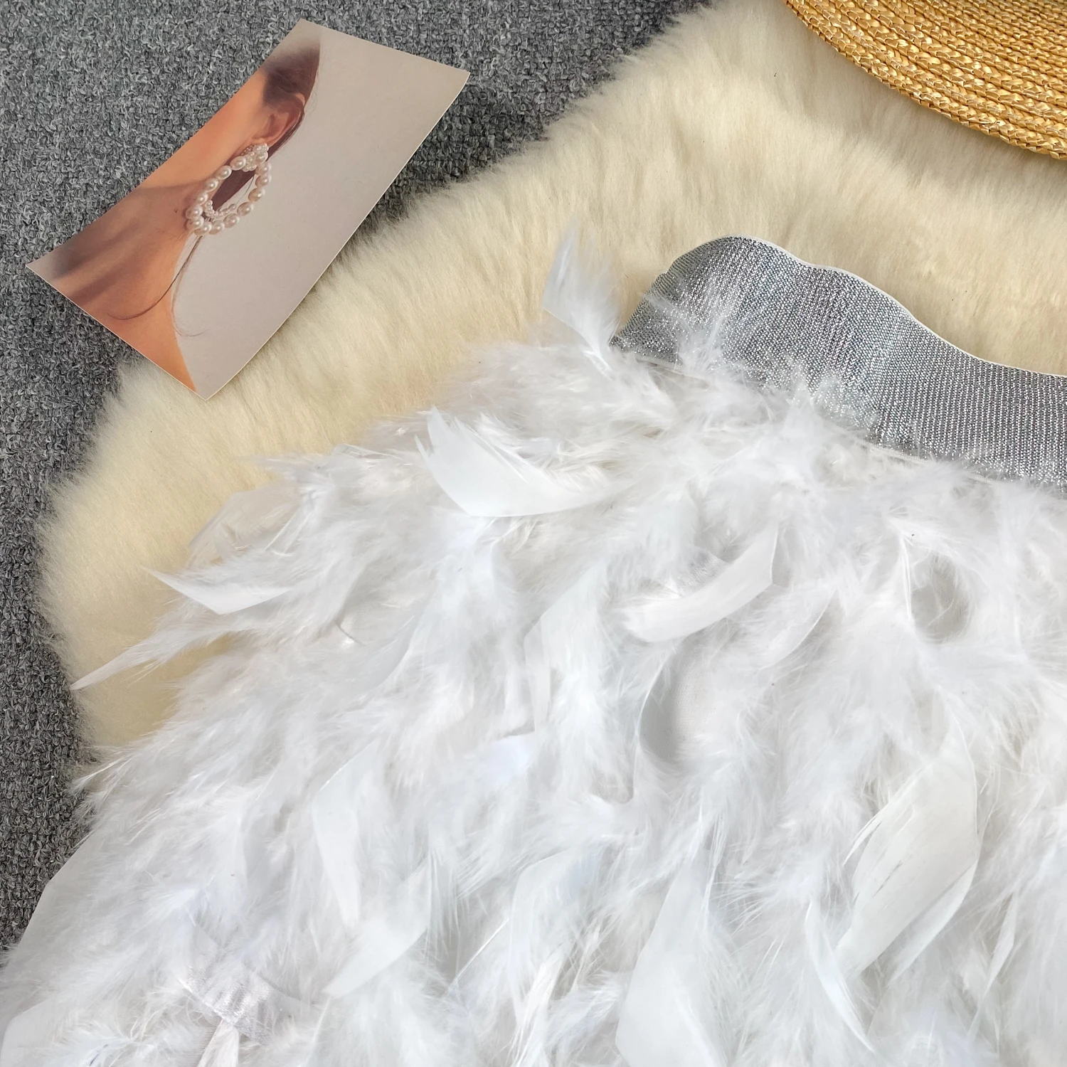 SINGREINY Senior Birthday Party Skirt High Quality Elastic Waist Mini Skirt Fairy Style Sweet Feather Splicing Ball Gown Skirt