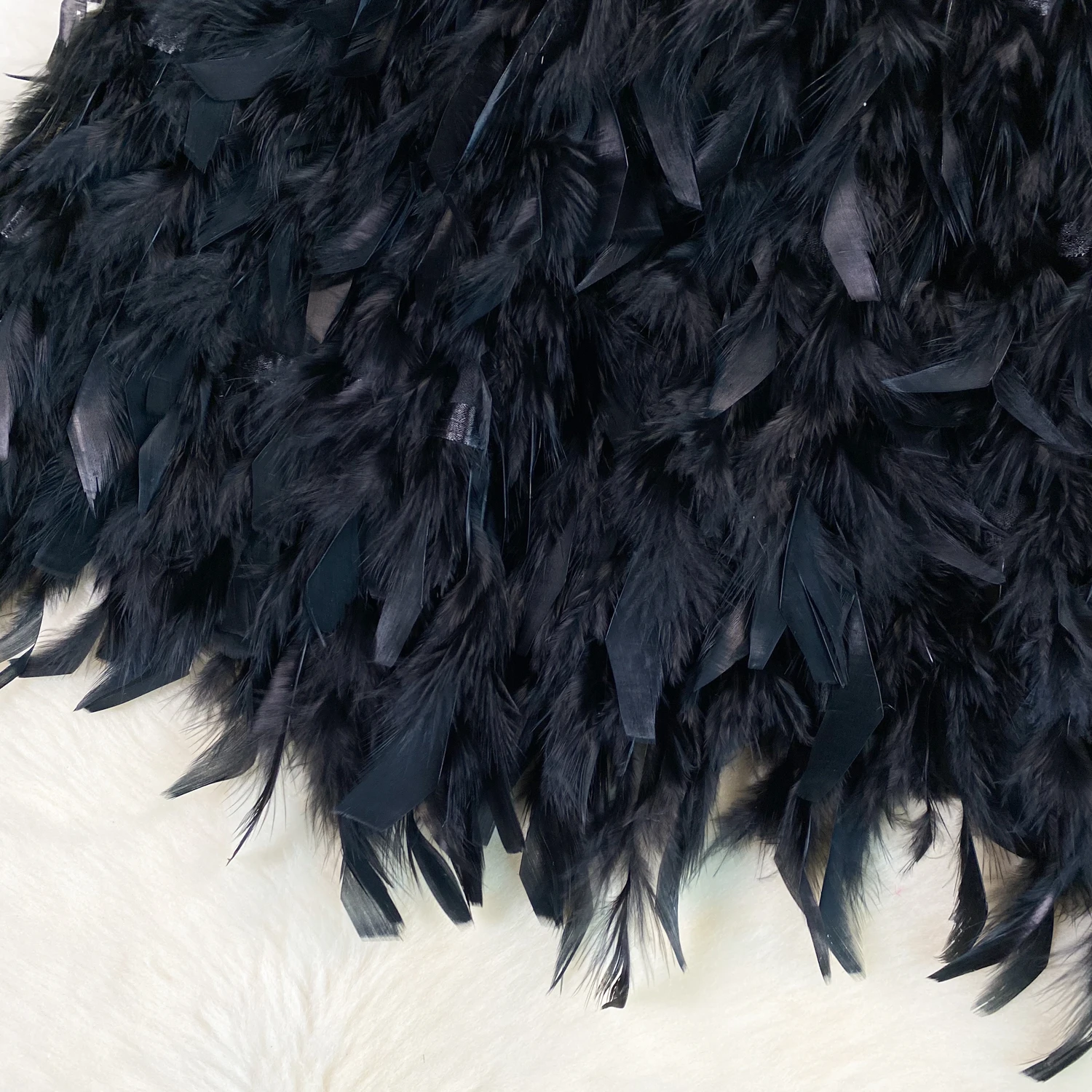 SINGREINY Senior Birthday Party Skirt High Quality Elastic Waist Mini Skirt Fairy Style Sweet Feather Splicing Ball Gown Skirt
