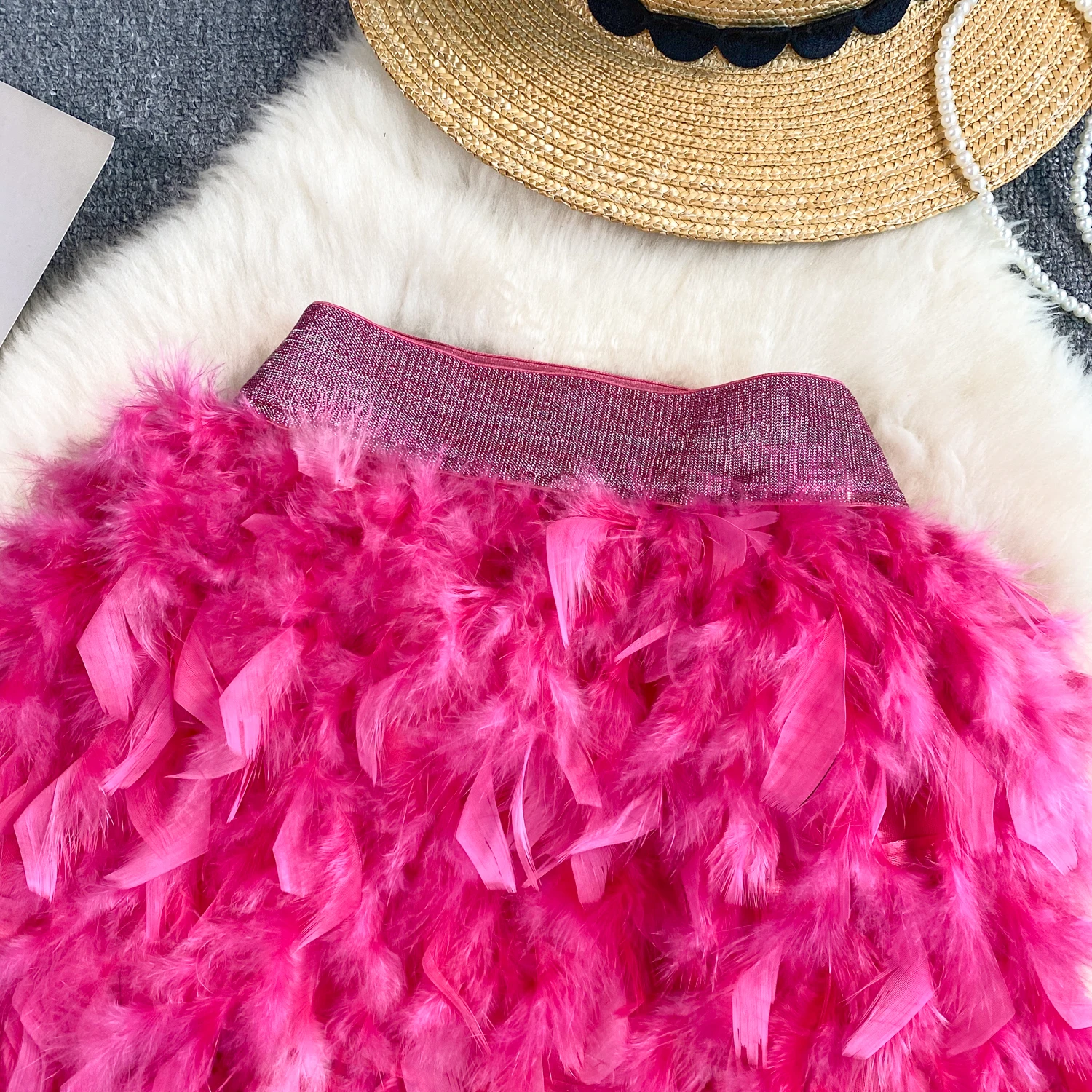 SINGREINY Senior Birthday Party Skirt High Quality Elastic Waist Mini Skirt Fairy Style Sweet Feather Splicing Ball Gown Skirt