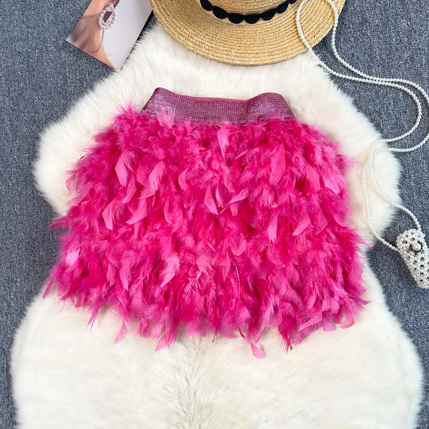 SINGREINY Senior Birthday Party Skirt High Quality Elastic Waist Mini Skirt Fairy Style Sweet Feather Splicing Ball Gown Skirt
